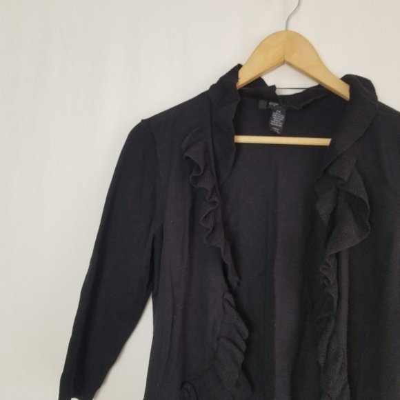 Style&Co  black 3/4 sleeve ruffle cardigan women's size Medium Petite (5… - Picture 2 of 10